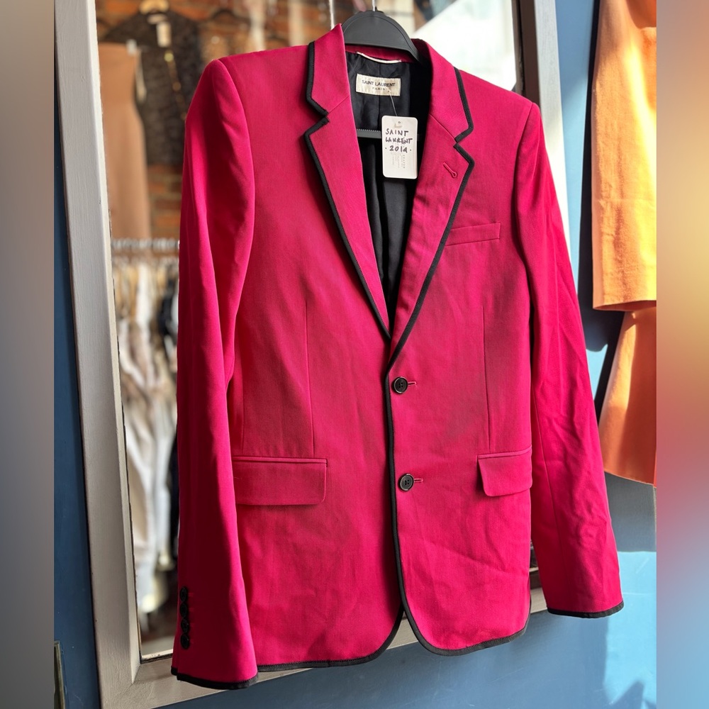Saint Laurent Paris 2014 Pink Black Trim Blazer